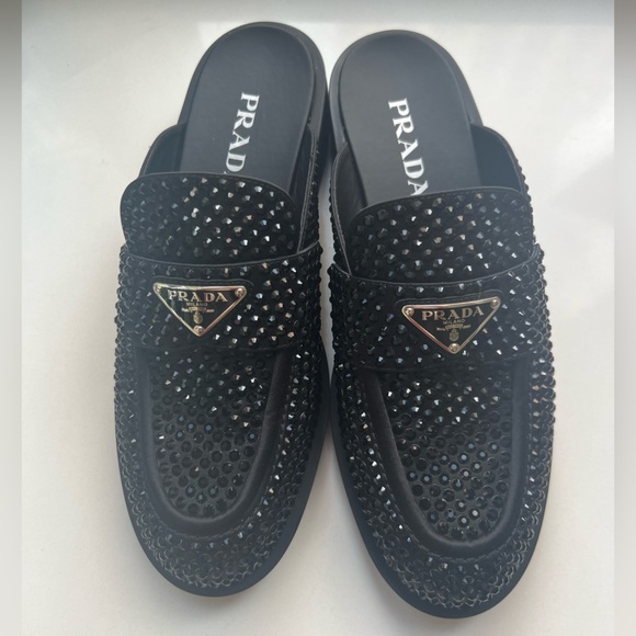 PRADA Satin Crystal Loafer Mules Size 41 - Picture 5 of 13